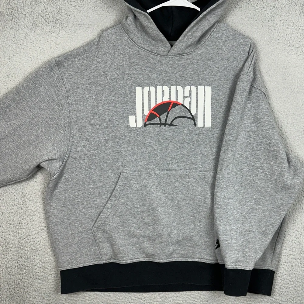 Jordan Hoodie Men 3XL Graphic Basketball Grey Black Pullover Sweatshirt Athletic